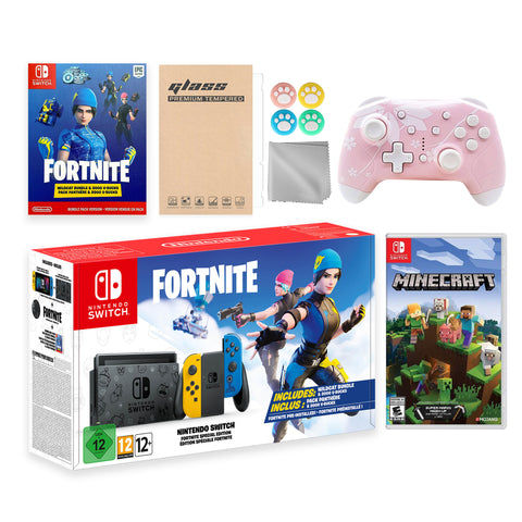 Nintendo Switch Fortnite Wildcat Limited Console Set, Epic Wildcat Outfits, 2000 V-Bucks, Bundle With Minecraft And Mytrix Wireless Switch Pro Controller and Accessories