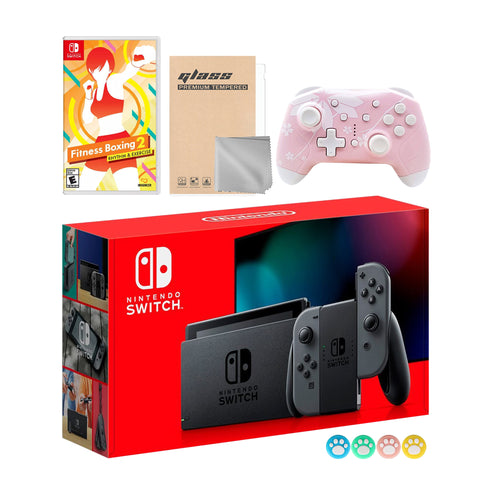 Nintendo Switch Gray Joy-Con Console Set, Bundle With Fitness Boxing 2: Rhythm & Exercise And Mytrix Wireless Pro Controller and Accessories