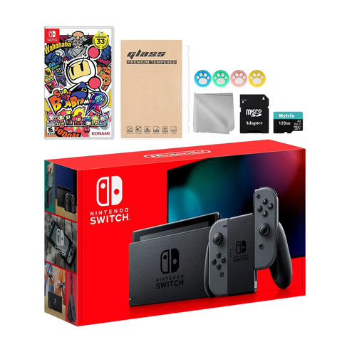 Nintendo Switch Gray Joy-Con Console Set, Bundle With Super Bomberman R And Mytrix Accessories