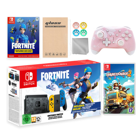 Nintendo Switch Fortnite Wildcat Limited Console Set, Epic Wildcat Outfits, 2000 V-Bucks, Bundle With Overcooked! 2 And Mytrix Wireless Switch Pro Controller and Accessories