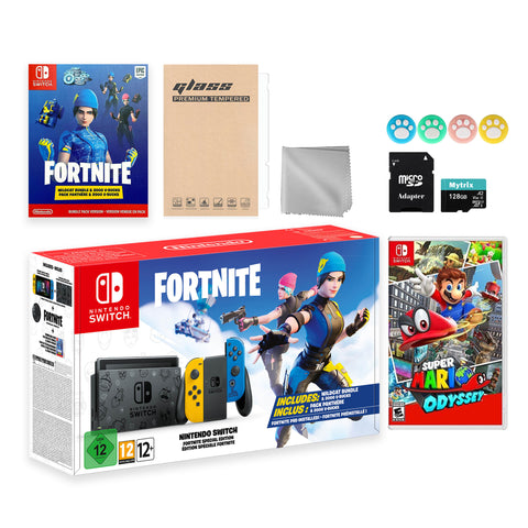 Nintendo Switch Fortnite Wildcat Limited Console Set, Epic Wildcat Outfits, 2000 V-Bucks, Bundle With Super Mario Odyssey And Mytrix Accessories