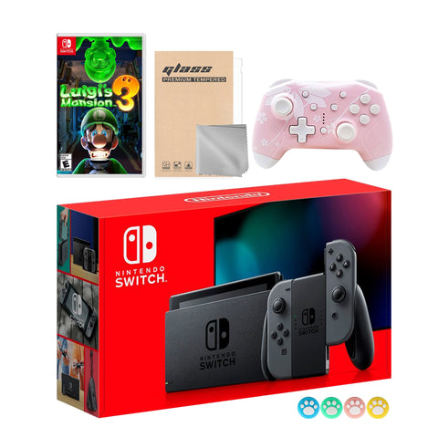 Nintendo Switch Gray Joy-Con Console Set, Bundle With Luigi's Mansion 3 And Mytrix Wireless Switch Pro Controller and Accessories