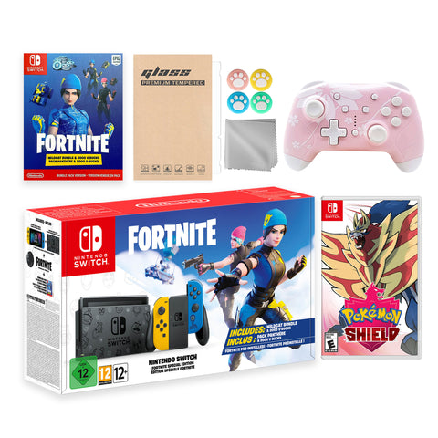 Nintendo Switch Fortnite Wildcat Limited Console Set, Epic Wildcat Outfits, 2000 V-Bucks, Bundle With Pokemon Shield And Mytrix Wireless Switch Pro Controller and Accessories