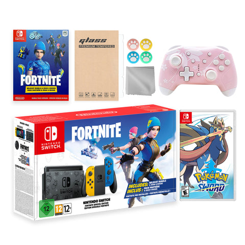 Nintendo Switch Fortnite Wildcat Limited Console Set, Epic Wildcat Outfits, 2000 V-Bucks, Bundle With Pokemon Sword And Mytrix Wireless Switch Pro Controller and Accessories
