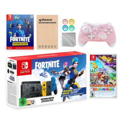 Nintendo Switch Fortnite Wildcat Limited Console Set, Epic Wildcat Outfits, 2000 V-Bucks, Bundle With Paper Mario: The Origami King And Mytrix Wireless Switch Pro Controller and Accessories