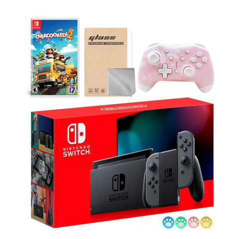 Nintendo Switch Gray Joy-Con Console Set, Bundle With Overcooked! 2 And Mytrix Wireless Switch Pro Controller and Accessories