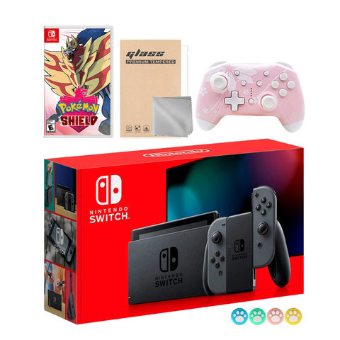 Nintendo Switch Gray Joy-Con Console Set, Bundle With Pokemon Shield And Mytrix Wireless Switch Pro Controller and Accessories