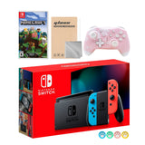 Nintendo Switch Neon Red Blue Joy-Con Console Set, Bundle With Minecraft And Mytrix Wireless Switch Pro Controller and Accessories