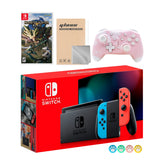 Nintendo Switch Neon Red Blue Joy-Con Console Set, Bundle With Monster Hunter: Rise And Mytrix Wireless Switch Pro Controller and Accessories