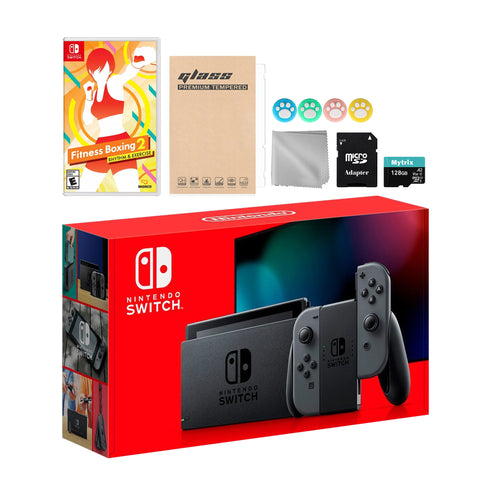 Nintendo Switch Gray Joy-Con Console Set, Bundle With Fitness Boxing 2: Rhythm & Exercise And Mytrix Accessories