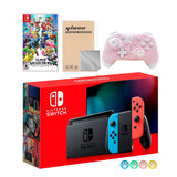 Nintendo Switch Neon Red Blue Joy-Con Console Set, Bundle With Super Smash Bros. Ultimate And Mytrix Wireless Switch Pro Controller and Accessories