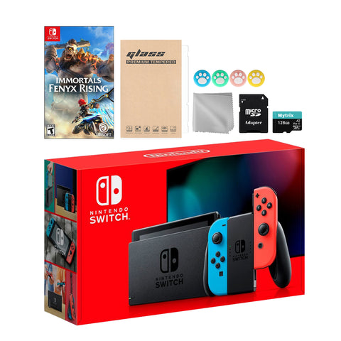 Nintendo Switch Neon Red Blue Joy-Con Console Set, Bundle With Immortals Fenyx Rising And Mytrix Accessories