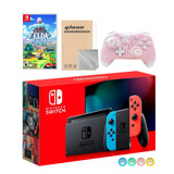 Nintendo Switch Neon Red Blue Joy-Con Console Set, Bundle With The Legend of Zelda Link's Awakening And Mytrix Wireless Pro Controller and Accessories