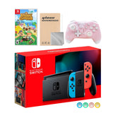 Nintendo Switch Neon Red Blue Joy-Con Console Set, Bundle With Animal Crossing: New Horizons And Mytrix Wireless Switch Pro Controller and Accessories