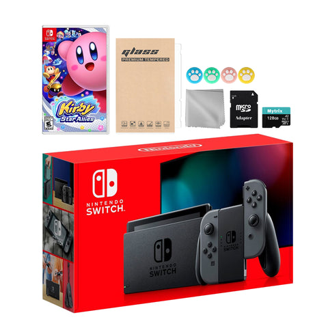 Nintendo Switch Gray Joy-Con Console Set, Bundle With Kirby Star Allies And Mytrix Accessories