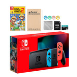Nintendo Switch Neon Red Blue Joy-Con Console Set, Bundle With Super Mario Maker 2 And Mytrix Accessories