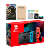 Nintendo Switch Neon Red Blue Joy-Con Console Set, Bundle With Monster Hunter: Rise And Mytrix Accessories