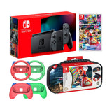 Nintendo Switch Mario Kart 8 Deluxe Bundle: Gray Joy-Con Improved Battery Life 32GB Console, Red and Green Joy-Con Grip Set of 4, Mario Kart 8 Deluxe Game Disc and Travel Case