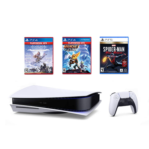 PlayStation 5 Games Bundle: Disc Version Console with Wireless Controller with Marvel's Spider-Man: Miles Morales Ultimate Launch Edition, Ratchet and Clank & Horizon Zero Dawn Complete Edition