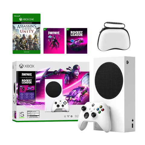 Microsoft Xbox Series S Fortnite & Rocket League Midnight Drive Pack Bundle with Assassin's Creed: Unity Full Game and Mytrix Controller Protective Case