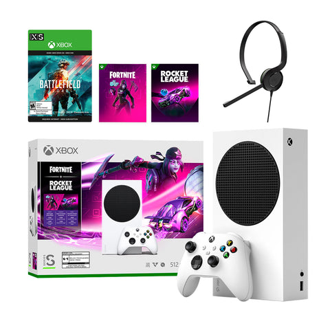 Microsoft Xbox Series S Fortnite & Rocket League Midnight Drive Pack Bundle with Battlefield: 2042 Full Game and Mytrix Chat Headset