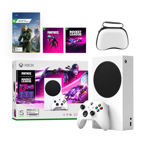 Microsoft Xbox Series S Fortnite & Rocket League Midnight Drive Pack Bundle with Halo: Infinite Full Game and Mytrix Controller Protective Case