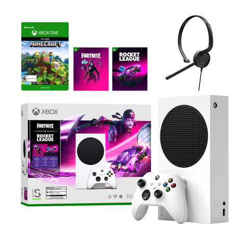 Microsoft Xbox Series S Fortnite & Rocket League Midnight Drive Pack Bundle with Minecraft Full Game and Mytrix Chat Headset