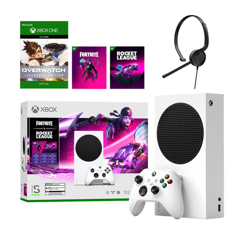 Microsoft Xbox Series S Fortnite & Rocket League Midnight Drive Pack Bundle with Overwatch Legendary Edition Full Game and Mytrix Chat Headset