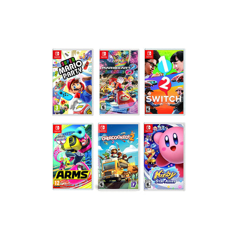 2022 New Nintendo Switch Gray Joy-Con Console Multiplayer Party Game Bundle, Super Mario Party, Mario Kart 8 Deluxe, 1-2 Switch, Arms, Overcooked 2, Kirby Star Allies