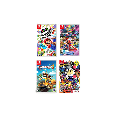 2022 New Nintendo Switch Gray Joy-Con Console Multiplayer Party Game Bundle + Extra Pair of Gray Joy-Con, Super Mario Party, Mario Kart 8 Deluxe, Overcooked 2, Super Bomberman R