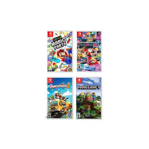 2022 New Nintendo Switch Gray Joy-Con Console Multiplayer Party Game Bundle, Super Mario Party, Mario Kart 8 Deluxe, Overcooked 2, Minecraft