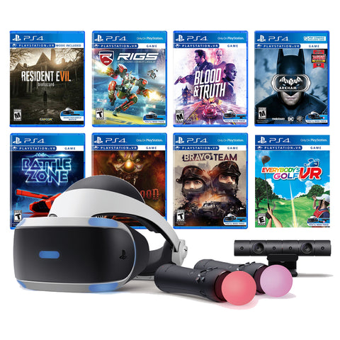 PlayStation VR 11-In-1 Deluxe Bundle PS4 & PS5 Compatible: VR Headset, Camera, Move Motion Controllers, Resident Evil 7, Batman, Bravo Team, Battlezone, RIGS, Until Dawn, Blood & Truth, Golf