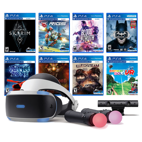 PlayStation VR 11-In-1 Deluxe Bundle PS4 & PS5 Compatible: VR Headset, Camera, Move Motion Controllers, Skyrim, Batman, Bravo Team, Battlezone, RIGS, Until Dawn, Blood & Truth, Everybody's Golf