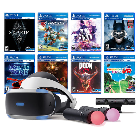 PlayStation VR 11-In-1 Deluxe Bundle PS4 & PS5 Compatible: VR Headset, Camera, Move Motion Controllers, Skyrim, Batman, DOOM VFR, Battlezone, RIGS, Until Dawn, Blood & Truth, Everybody's Golf
