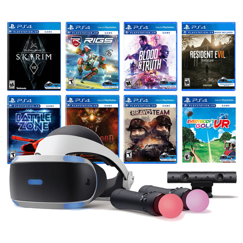 PlayStation VR 11-In-1 Deluxe Bundle PS4 & PS5 Compatible: VR Headset, Camera, Move Motion Controllers, Skyrim, Resident Evil 7, Bravo Team, Battlezone, RIGS, Until Dawn, Blood & Truth, Golf
