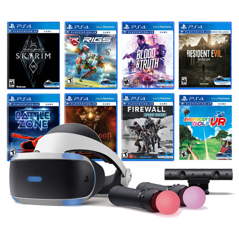 PlayStation VR 11-In-1 Deluxe Bundle PS4 & PS5 Compatible: VR Headset, Camera, Move Motion Controllers, Skyrim, Resident Evil 7, Firewall Zero Hour, Battlezone, RIGS, Until Dawn, Blood & Truth, Golf