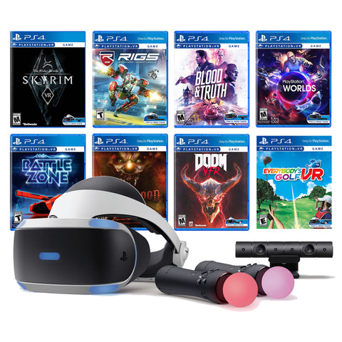 PlayStation VR 11-In-1 Deluxe Bundle PS4 & PS5 Compatible: VR Headset, Camera, Move Motion Controllers, Skyrim, VR Worlds, DOOM VFR, Battlezone, RIGS, Until Dawn, Blood & Truth, Everybody's Golf