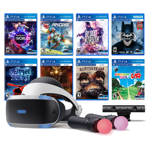 PlayStation VR 11-In-1 Deluxe Bundle PS4 & PS5 Compatible: VR Headset, Camera, Move Motion Controllers, VR Worlds, Batman, Bravo Team, Battlezone, RIGS, Until Dawn, Blood & Truth, Everybody's Golf
