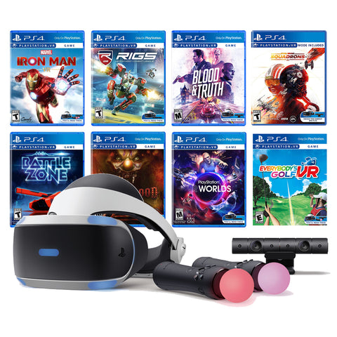 PlayStation VR 11-In-1 Deluxe Bundle PS4 & PS5 Compatible: VR Headset, Camera, Move Motion Controllers, Iron Man, Star Wars Squadrons, VR Worlds, Battlezone, RIGS, Until Dawn, Blood & Truth, Golf