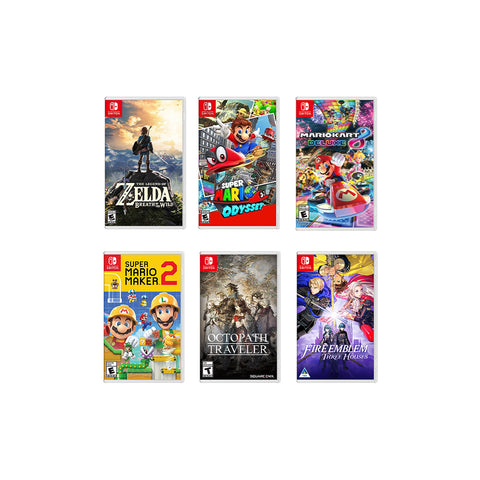 New Nintendo Switch Lite Gray Console Bundle with 6 Games: Zelda, Super Mario Odyssey, Mario Kart 8, Super Mario Maker 2, Octopath Traveler, and Fire Emblem: Three Houses!