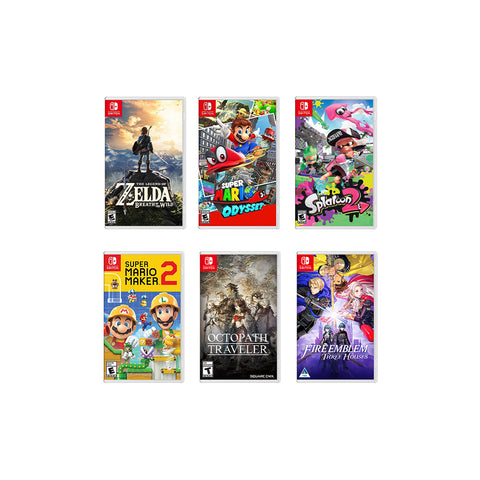 New Nintendo Switch Lite Yellow Console Bundle with 6 Games: Zelda, Super Mario Odyssey, Splatoon 2, Super Mario Maker 2, Octopath Traveler, and Fire Emblem: Three Houses!